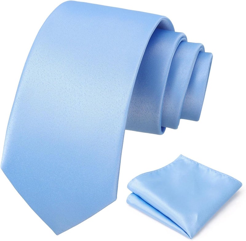 pensee Men's Tie Set Solid Pure Color 3.15" (8CM) Classic Formal Plain Necktie and Pocket Square Set For Men - Image 1